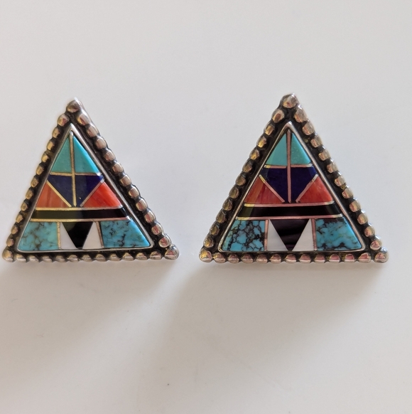 Native American Jewelry - Vintage Native American Zuni Multistone Earrings
